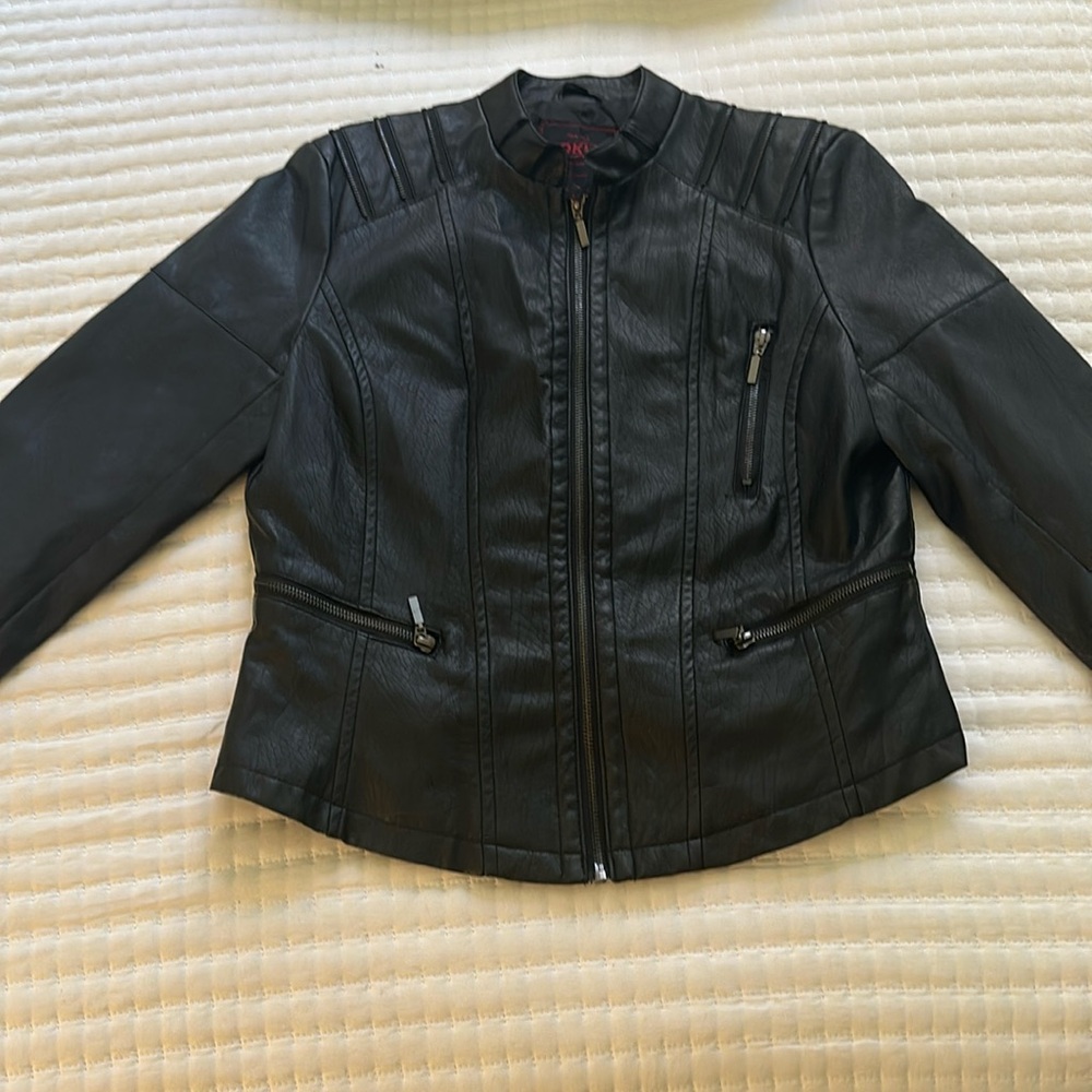 Faux black leather cropped jacket size Large
